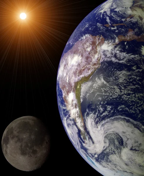 Ilustración Sol, Tierra y Luna — Foto de Stock