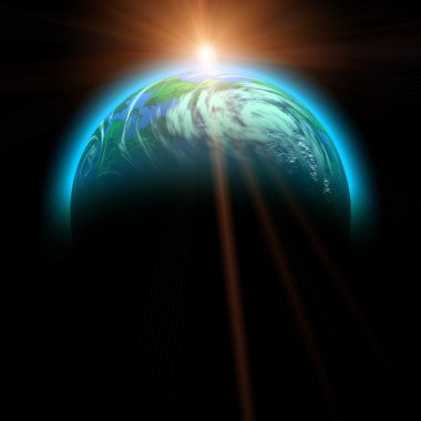 Rising sun and planet illustration clipart