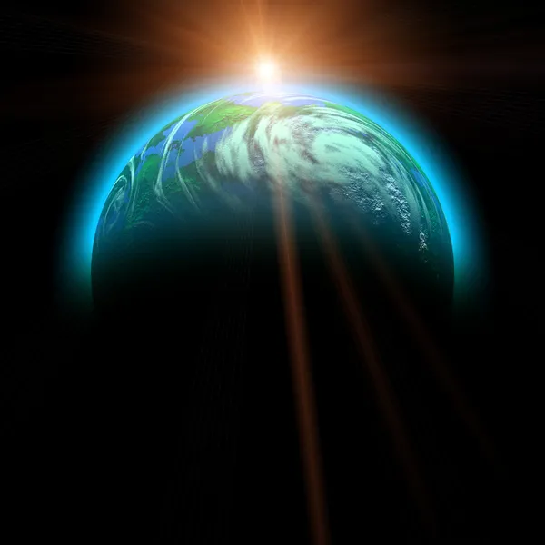 Rising sun and planet illustration — Stock Photo, Image