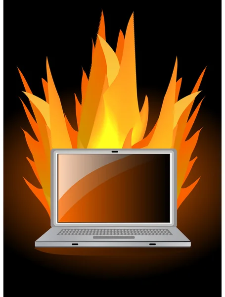 stock vector Laptop in fire flame.