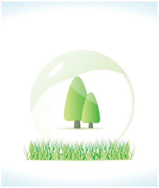 Ökológia gömb, zöld fű és fa. — Stock Vector