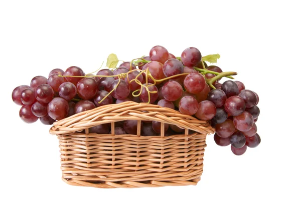 Beautiful wooden basket and ripe grapes — Stock Photo, Image