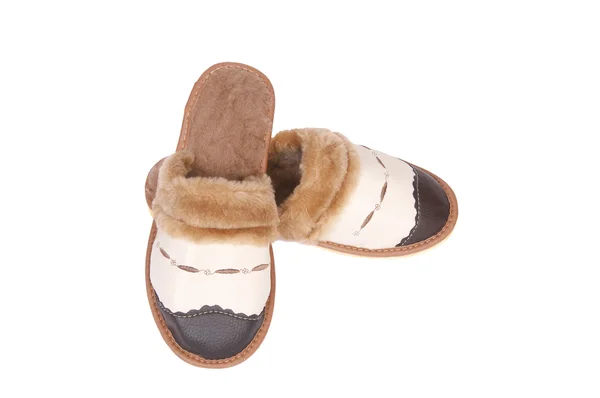 Stylish leather neat slippers on a white — Stock Photo, Image