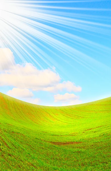 Paprsky slunce které zelená pole. — Stock fotografie