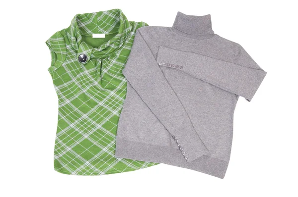 Téli szürke pulóver és a zöld mellény — Stock Fotó