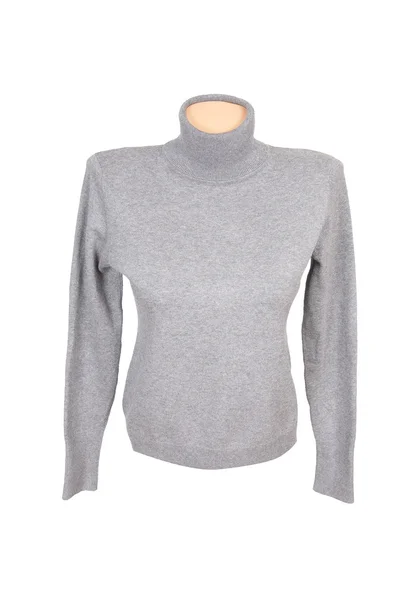 Schöner moderner grauer Pullover auf weißem — Stockfoto