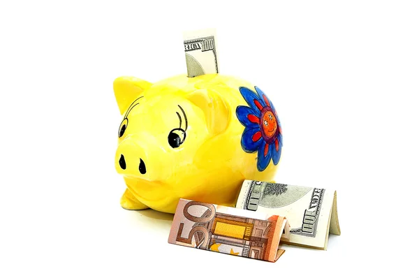 Currency and piggy. — Stock Photo, Image