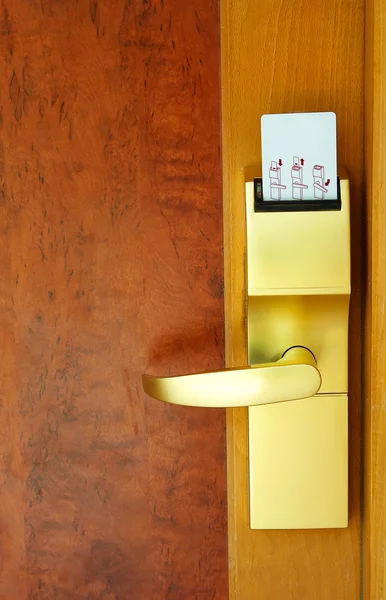 Stock image Door with security card.