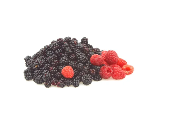 Pile of raspberries and blackberries. — Stock Photo, Image