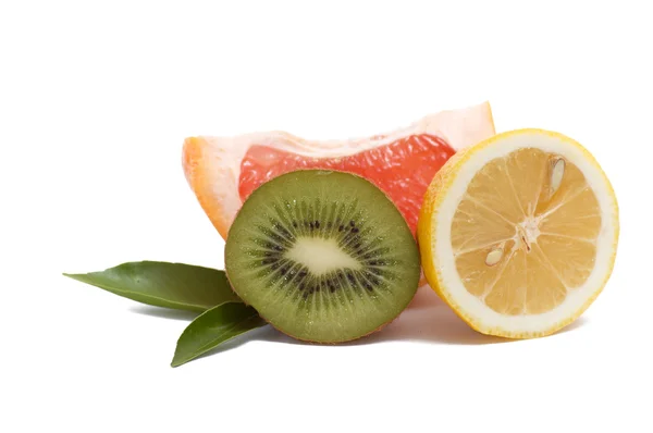 Kiwi,lemon and grapefruit on a white. — Stock Photo, Image