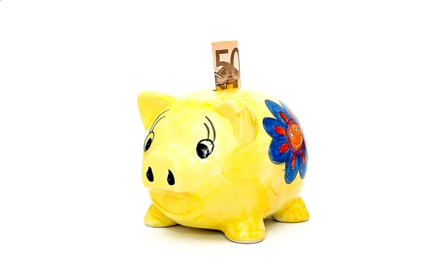Fifty euro and piggy bank. — Stock Photo, Image