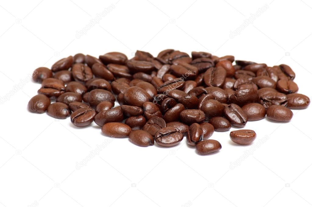 Coffee beans on a white .