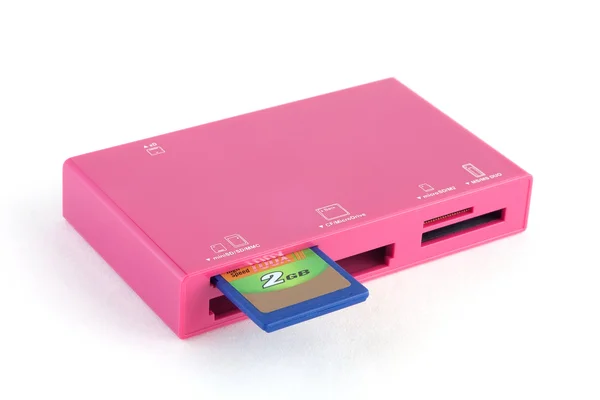 stock image Pink card reader and memory card