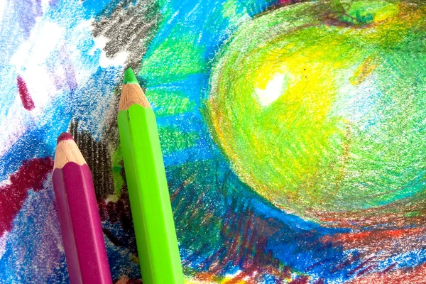 Child drawing by colored pencils — Stock Photo, Image