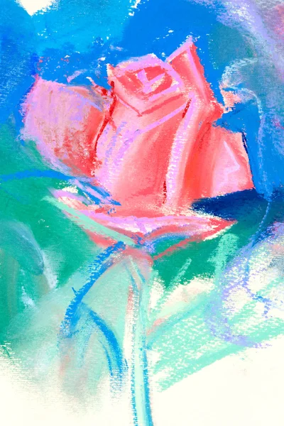 用粉笔画绘制的红玫瑰 — 图库照片