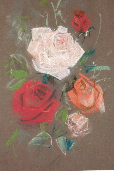Teckning av rosor av pastell — Stockfoto