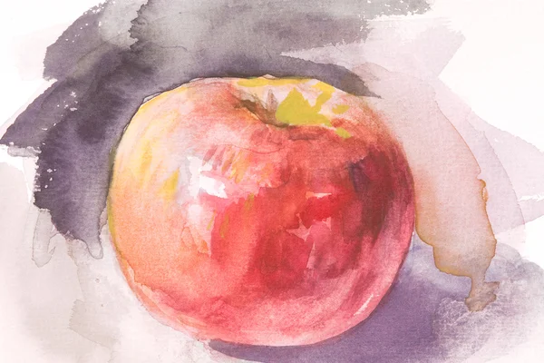 Child drawing of apple by watercolour — Stock Photo, Image