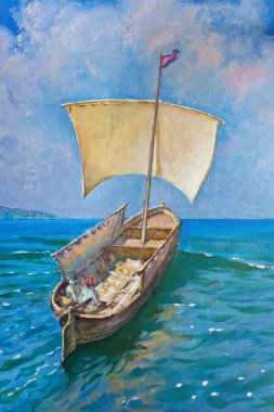 Drawing of boat is under sail, painting clipart