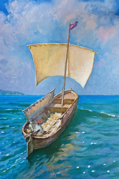 Tekening van de boot is onder zeil, schilderij — Stockfoto