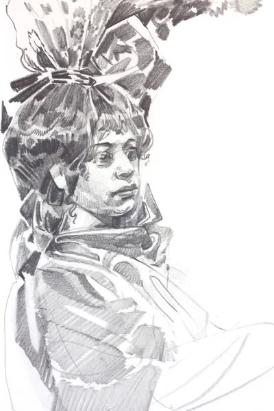 ภาพวาดของผู้หญิงด้วยดินสอแกรไฟต์ 2 — ภาพถ่ายสต็อก