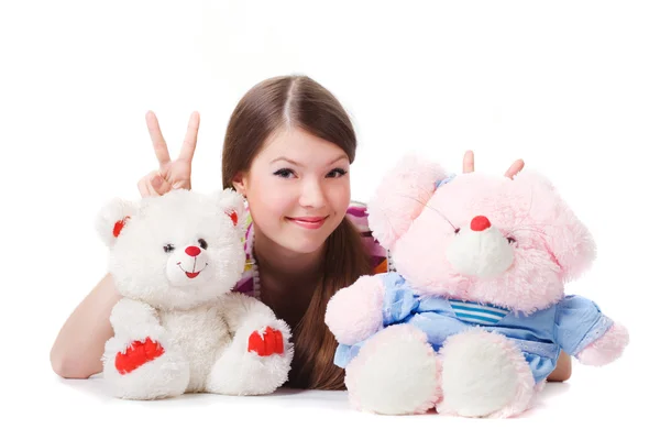 Lovely young girl with a toys — Stock Photo, Image