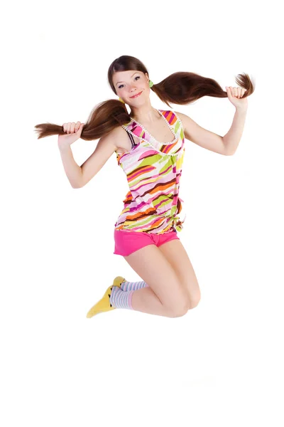 Güzel genç kız atlama — Stok fotoğraf
