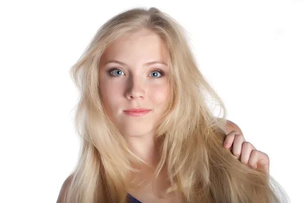 Vacker ung flicka isolerade över vita — Stockfoto