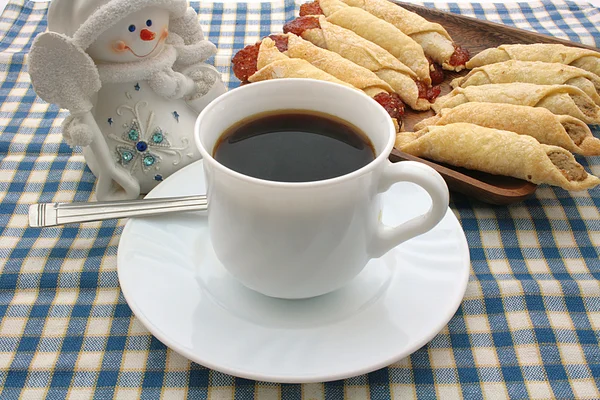Cucina, tovagliolo, tazza, caffè, pupazzo di neve — Foto Stock