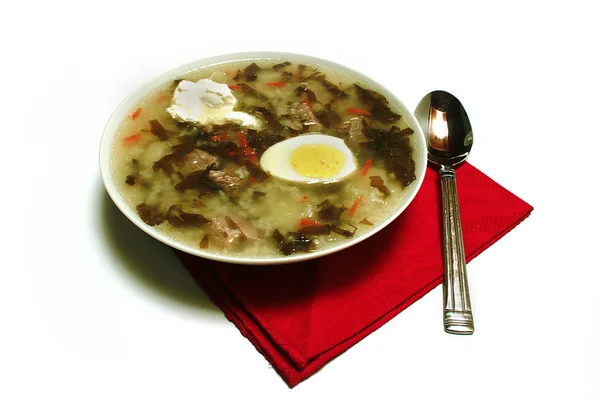 stock image Green borsch with egg