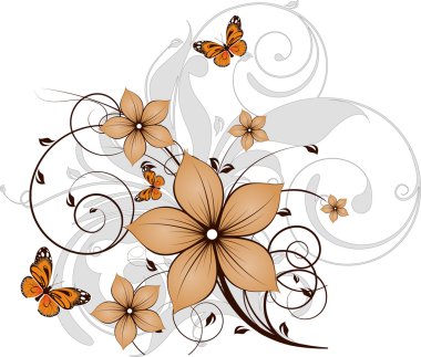 Kelebekler ile çiçek soyut afiş.