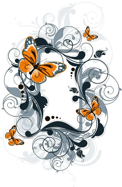 Blumen abstraktes Banner mit Schmetterlingen. — Stockvektor