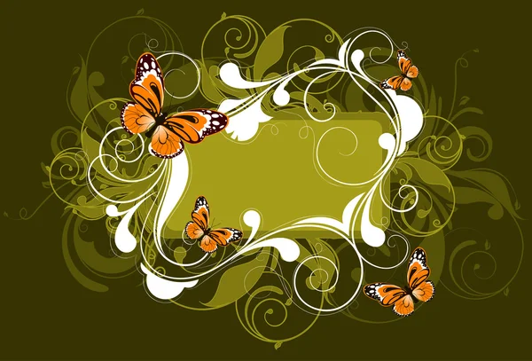 Bannière abstraite florale aux papillons . — Image vectorielle