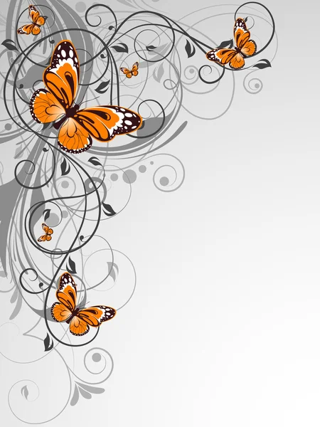 Bloemen abstract frame met vlinders. — Stockvector