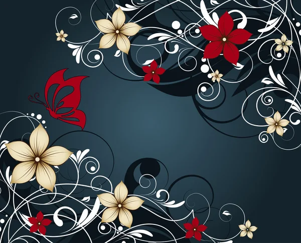 Cadre abstrait floral avec des papillons . — Image vectorielle