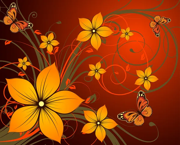 Kelebekler ile çiçek soyutlama. — Stok Vektör