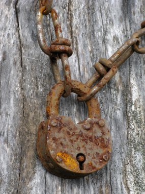 Rusty chain with old padlock clipart