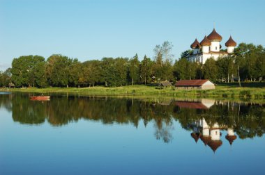 Onega river in russian town Kargopol clipart