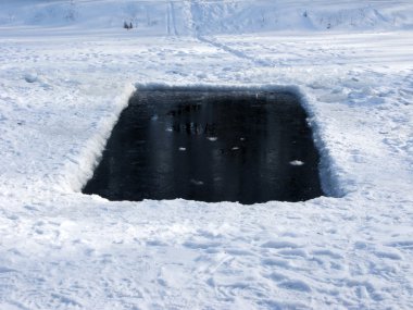 Ice-hole in frozen lake clipart