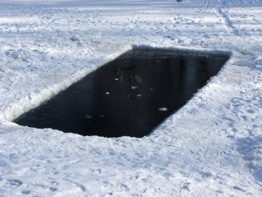 Ice hole in frozen lake clipart