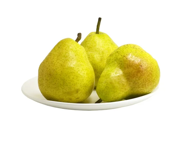 Plaat met gele peren — Stockfoto