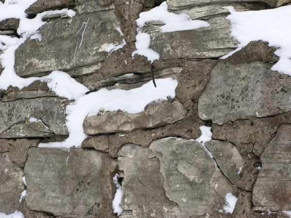 灰色石头墙与雪的背景 — 图库照片
