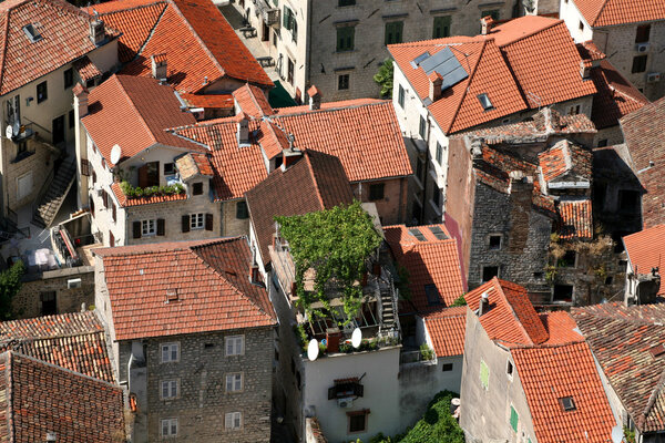 Red tile roofs in old town Kotor