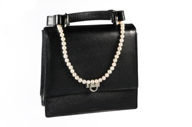 Evening woman bag with white pearl neckl clipart