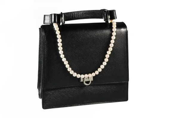 stock image Evening woman bag with white pearl neckl