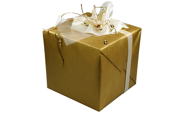 Golden christmas gift — Stock Photo, Image