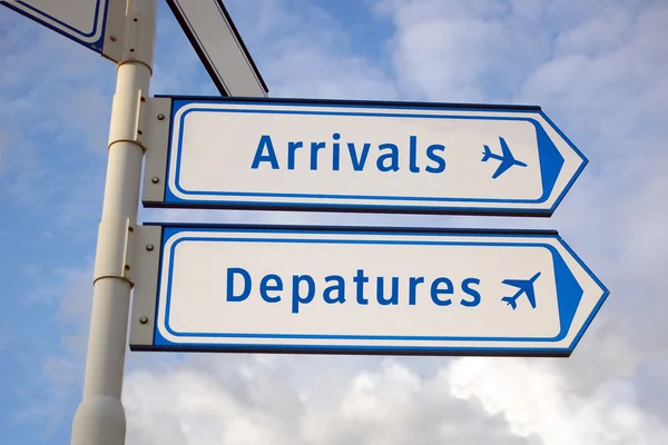 Arrivals and departures signs — Stock Photo, Image