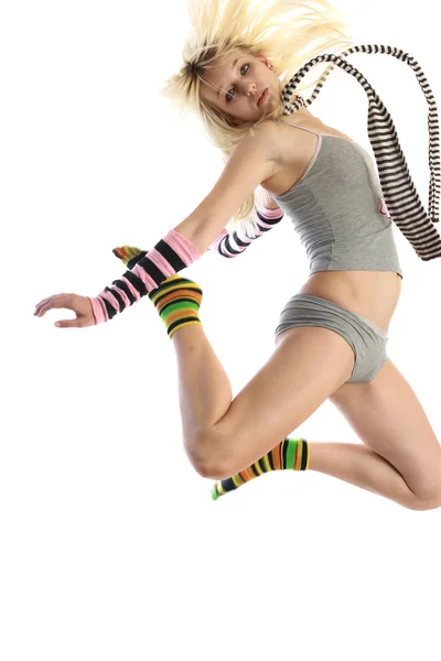 Female model in jump. — Stock Photo, Image