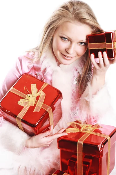 The portrait of the happy girl with gift — Stock Photo, Image