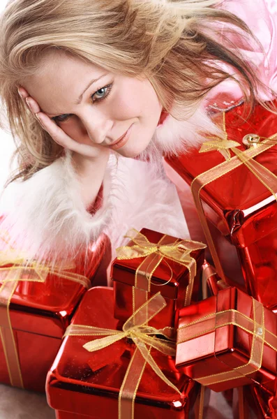 The portrait of the happy girl with gift — Stock Photo, Image