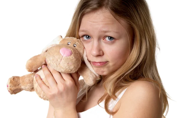 Meisje en een fluffy bunny — Stockfoto